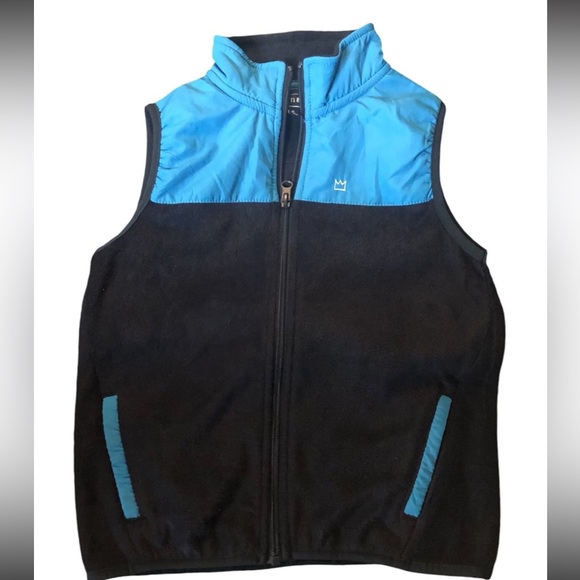 crown & ivy Other - Crown & Ivy Boy’s Size S (6/7) Fleece Black and Blue Hooded Vest Full Zip Logo